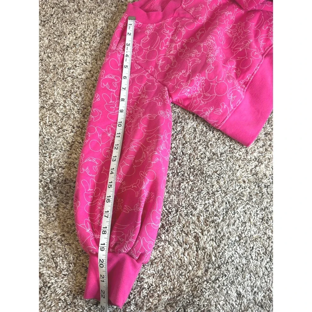 Disney Minnie Mickey Mouse Pink Cropped Sweatshirt Girls Size‎ 11/12 Puff Sleeve